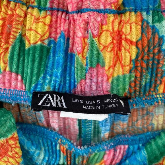 Zara Mod Retro Floral Wide Leg Palazzo Pants size small Pink Green Yellow - Picture 10 of 10
